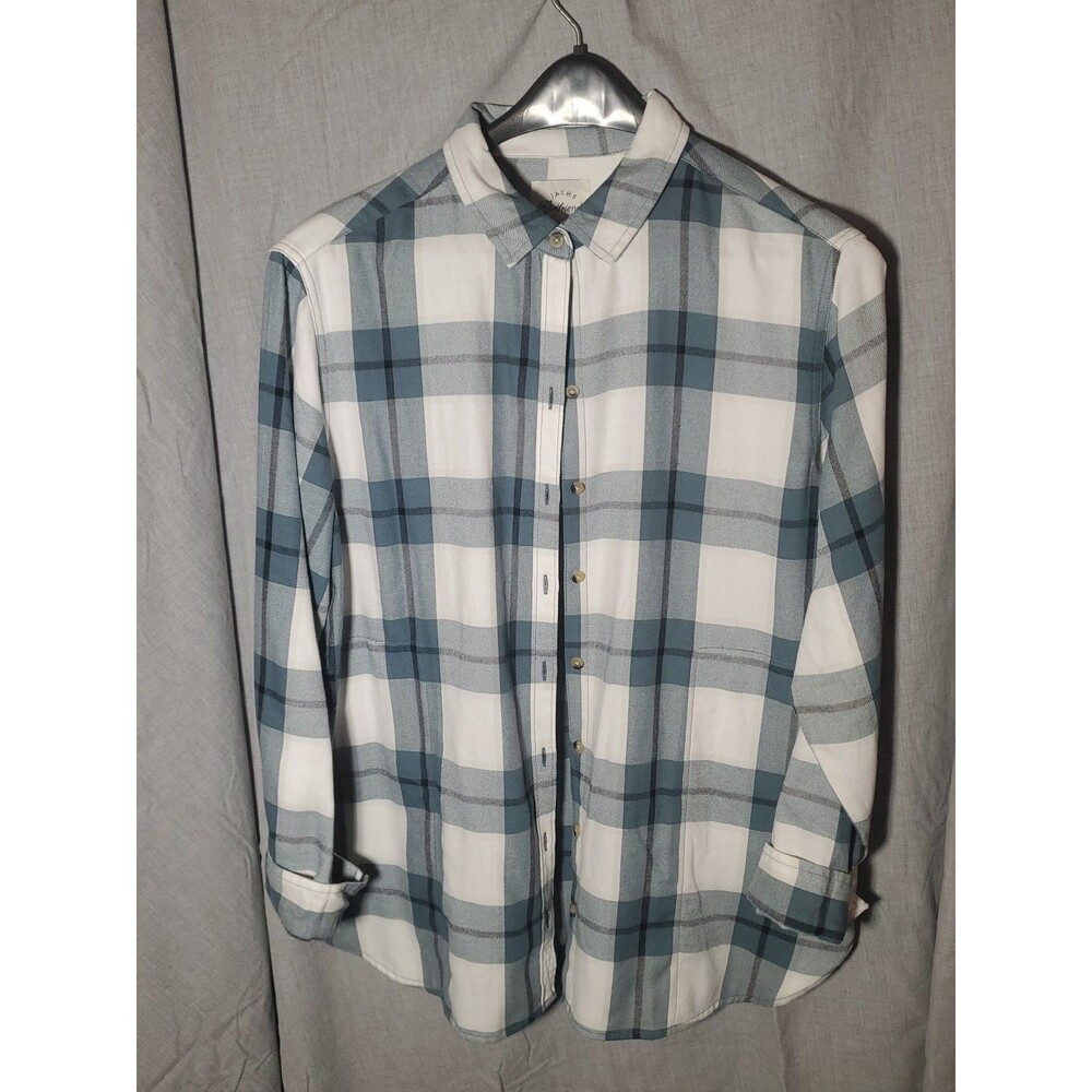 Jachs Girlfriend Flannel Shirt - (Size XL) W/ Pockets - Soft/Plaid/Grey/Blue/Wht